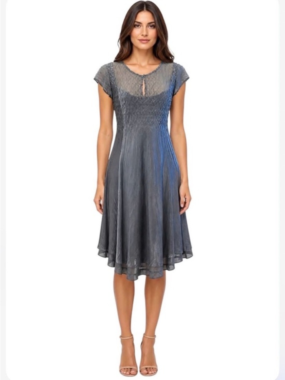 Komarov Retro Crinkle Keyhole Dress | LARGE color teal